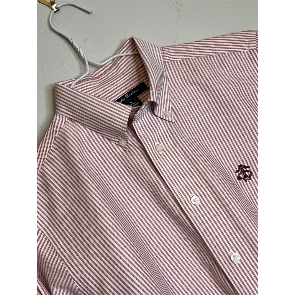 Brooks Brothers Mens Large Fleece Striped Supima Cotton Long Sleeve Shirt Stains